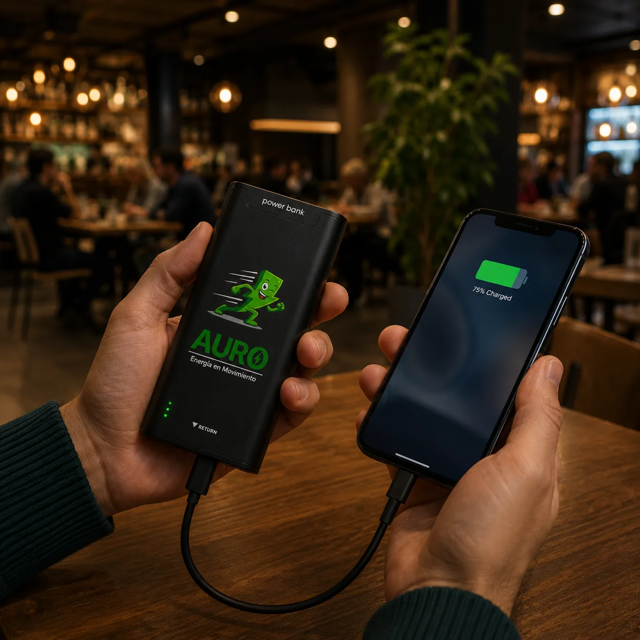 Cargar el celular con un powerbank AURO