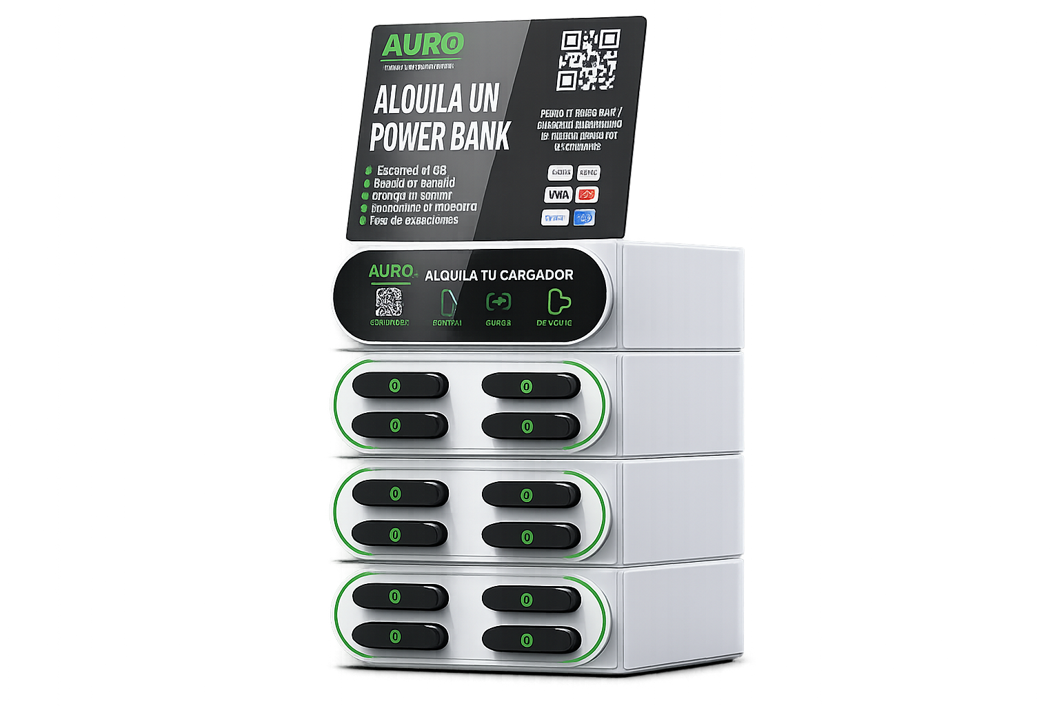 Equipo AURO para alquiler de powerbanks